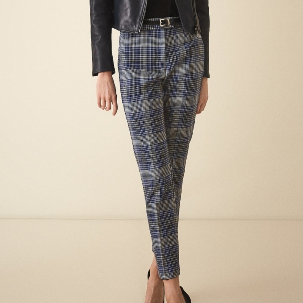 Reiss Josie taylored Trousers, Blue Plaid, Size 2